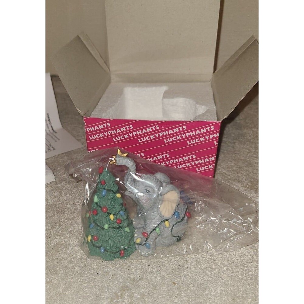 Ornament1997 Luckyphants Christmas Vintage Elephant and Bird with Christmas Tree
